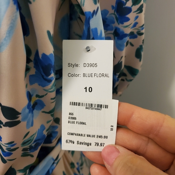 NWT Alexia Admor Blue Floral Satin Look & Feel Maxi Dress Size 10, Retail $245 - Picture 4 of 12